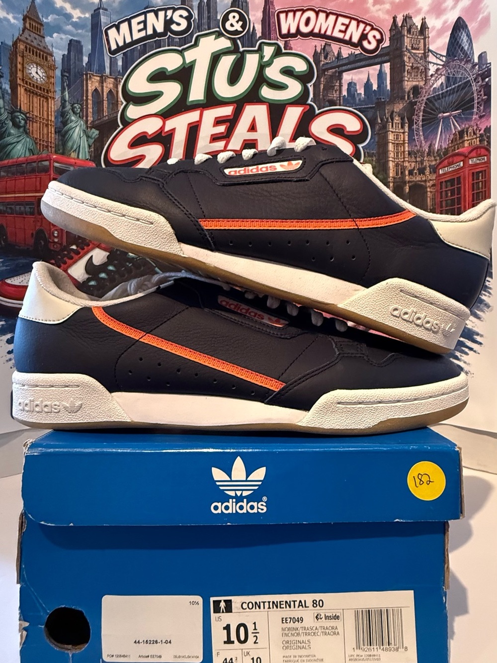 adidas Continental 80 Men’s Sneakers in Black with Orange Stripe